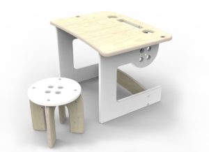 Bureau maternelle et tabouret en bois Planeco